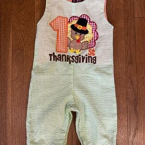 Lil Cactus Thanksgiving‎ Jon-Jon overalls Green Gingham Checkered 6-12 months